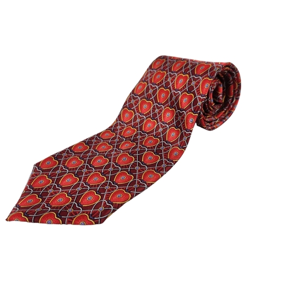Fabergé 100% Silk Heart Design Mens Necktie Red Blue Gold Evening Wedding - Picture 1 of 6